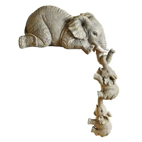 Elephant Mom & Babies Hanging Off The Edge Figurine by Veasoon