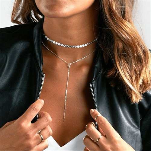 Bohemian Double Chain Choker Necklace