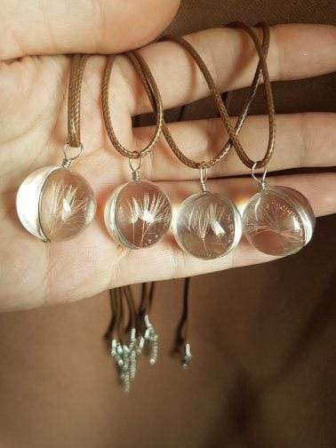 Glass Ball Dried Dandelion Pendant Necklace