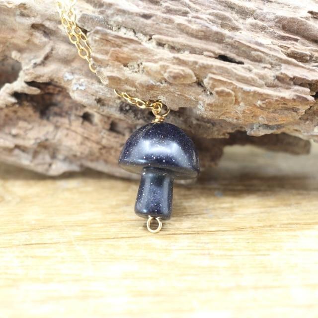 Tiny Mushroom Crystal Chain Necklace