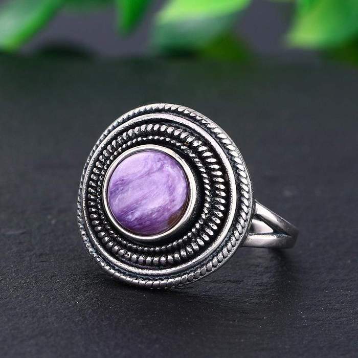 S925 Sterling Silver Natural Stone Round Ring