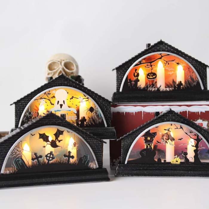 Vintage LED Halloween Glow House with Trio Candle Lights by Veasoon