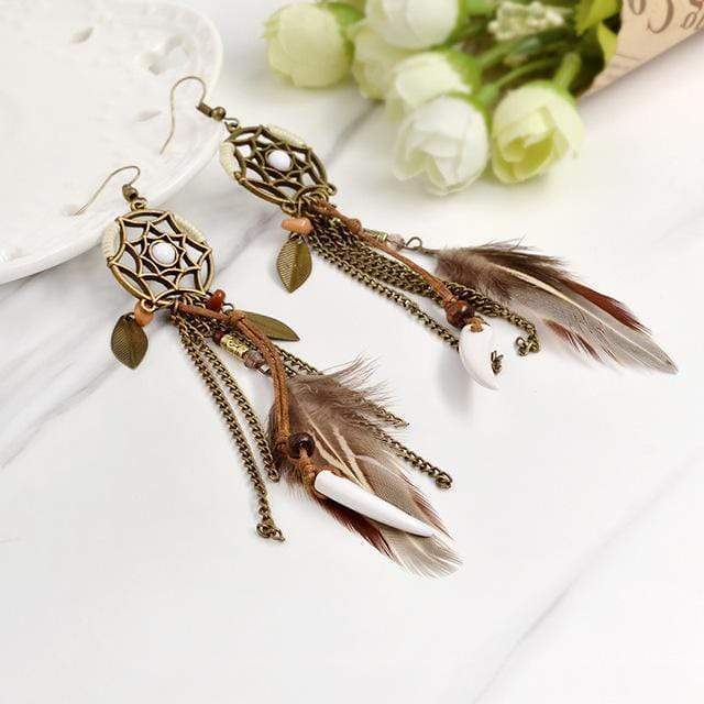 Hippie Feather Dreamcatcher Earrings