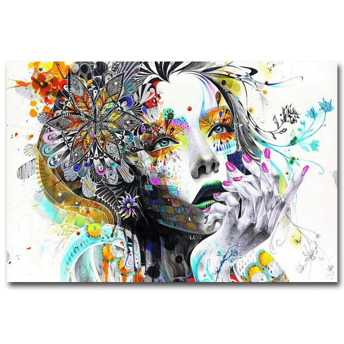 Wall Art Hippie Girl With Flowers Canvas Print by Veasoon