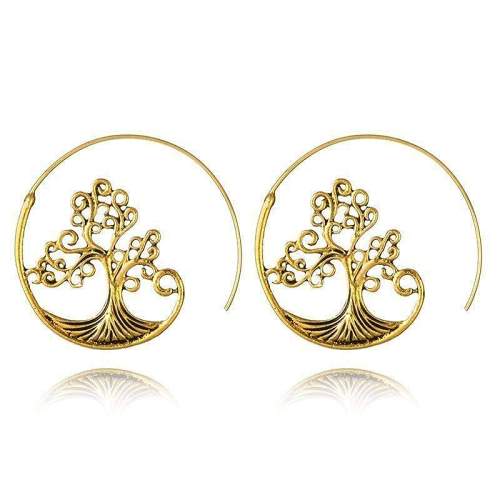 Tree Of Life Spiral Hoop Earrings