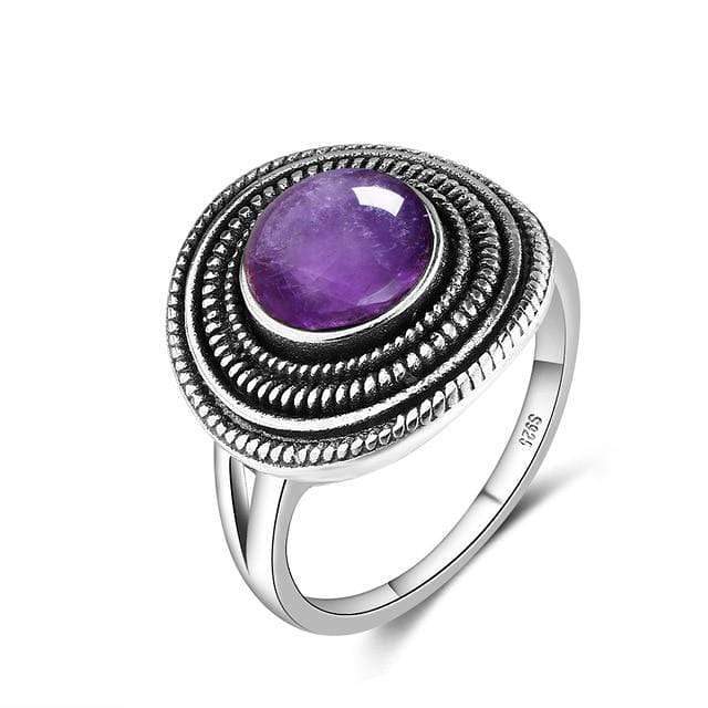 S925 Sterling Silver Natural Stone Round Ring