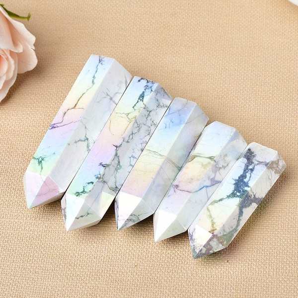 Angel Aura Howlite Crystal Point Tower by Veasoon