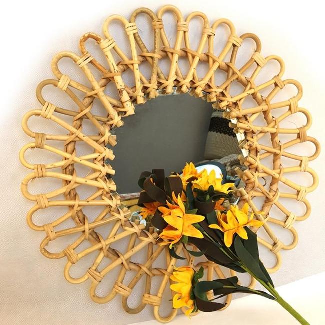 Rattan Round Hanging Mirror by Veasoon