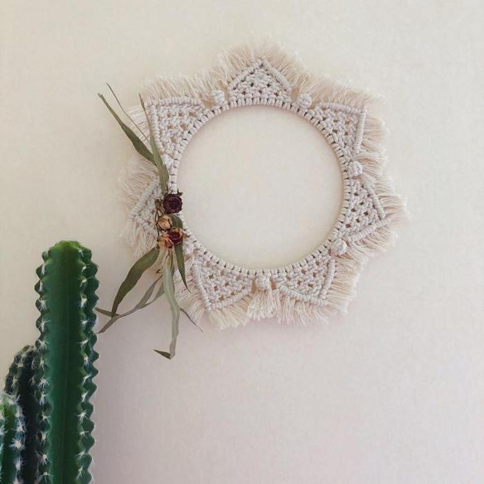 Dahlia Cotton Macrame Mirror by Veasoon