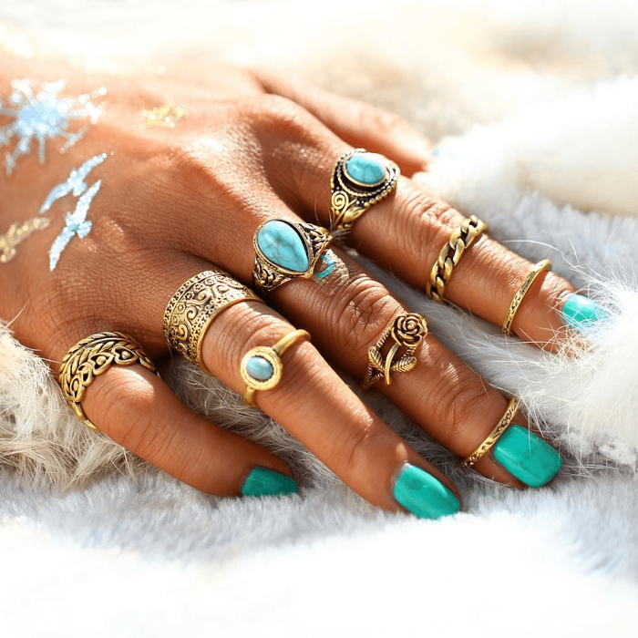 Turquoise Rose Ring Set 10 pcs