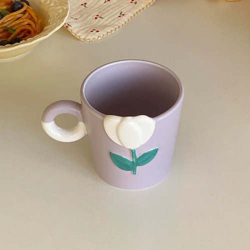 Spring Tulip Embossed Ceramic Mug