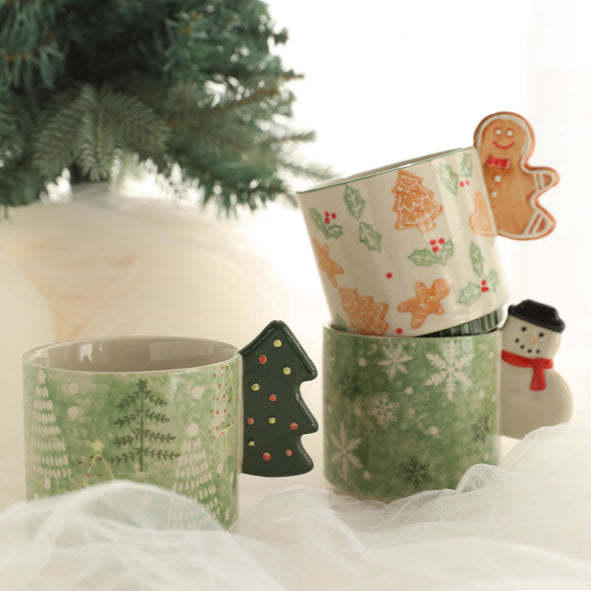 Hand-Painted Gingerbread Man Christmas Ceramic Mug by Veasoon