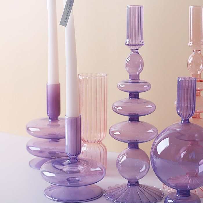 Purple and Pink Glass Candle Holders by Veasoon