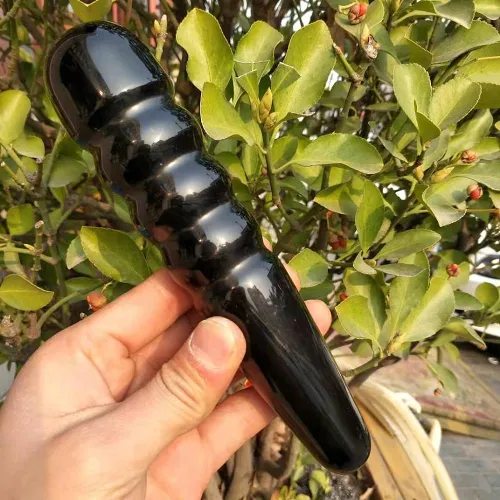 Black Obsidian Quartz Crystal Spiral Wand by Veasoon