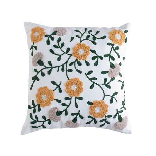 Embroidery Floral Garden Cushion Cover by Veasoon