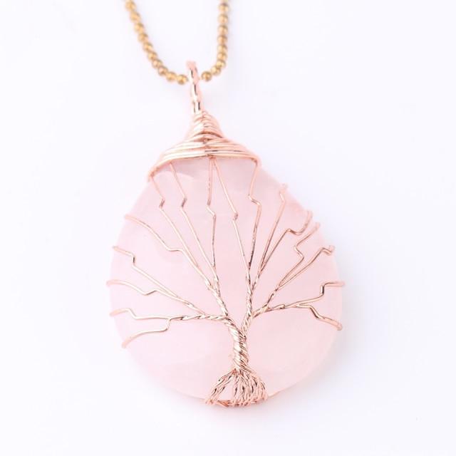Tree Of Life Wire Wrapped Crystal Necklace