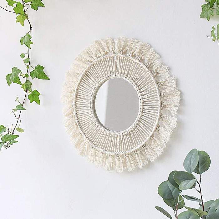 White Macrame Round Mirror by Veasoon