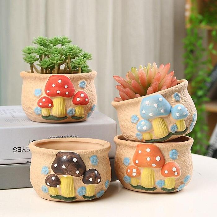 Cute Mushrooms Planter Pot by Veasoon