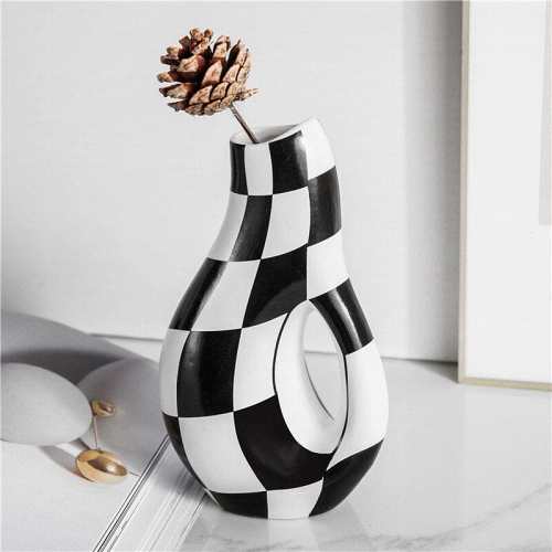 Handpainted Checkered Ceramic Vase by Veasoon