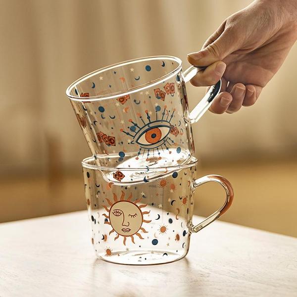 Sun & Evil Eye Glass Mug by Veasoon