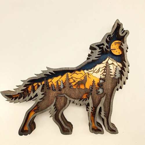 Wooden Wolf Figurine with LED Lights by Veasoon