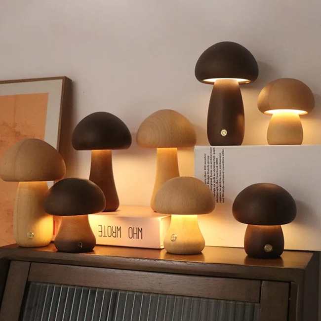 Wooden Mushroom Lamps by Veasoon