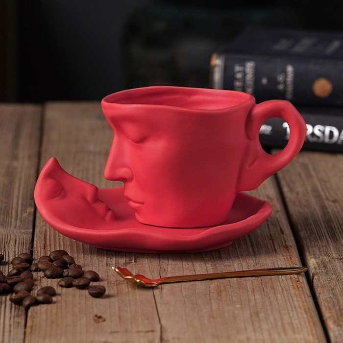 Face Reflection Coffee Cup and Saucer by Veasoon