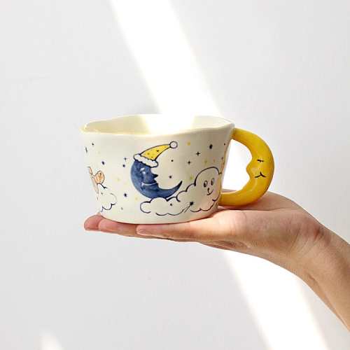 Hand Painted Moon Ceramic Mug by Veasoon