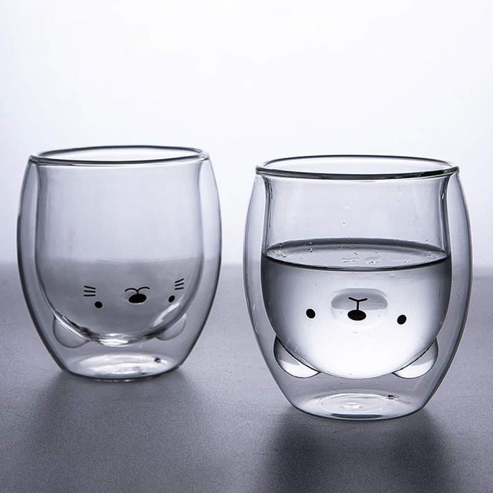 Cute Animals Double Glass Mug by Veasoon