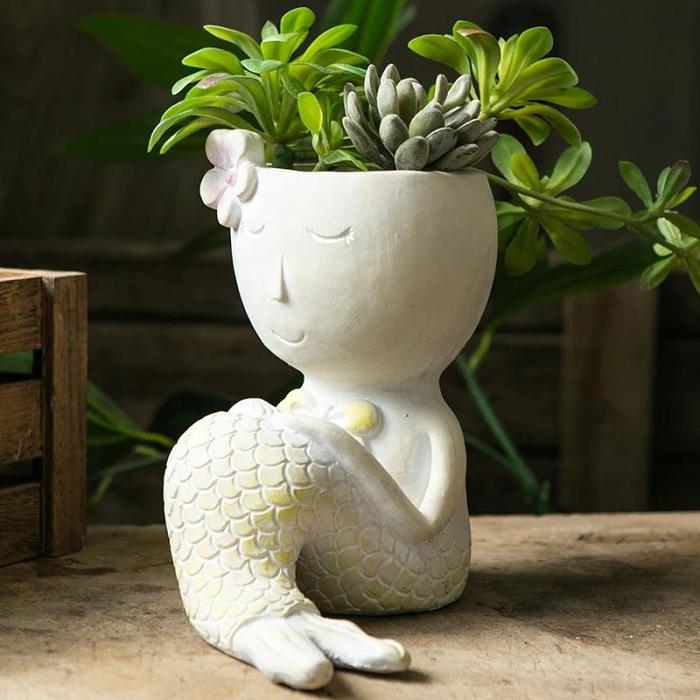 Mermaid Figurine Planter Pot by Veasoon