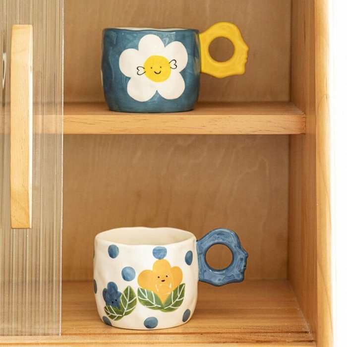 Smiley Flowers Ceramic Mug by Veasoon