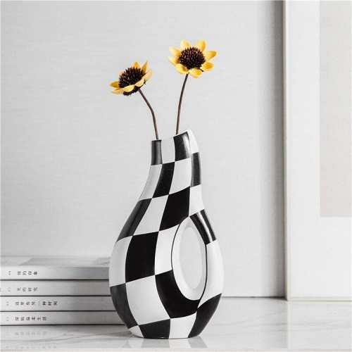 Handpainted Checkered Ceramic Vase by Veasoon