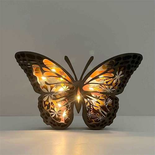 Wooden Butterfly Carving with LED Lights by Veasoon