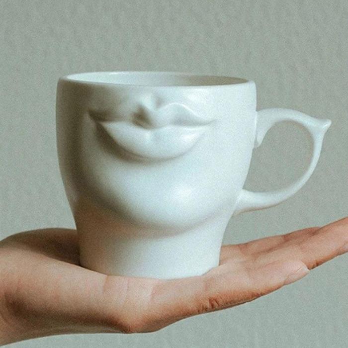 Lips White Ceramic Cup by Veasoon