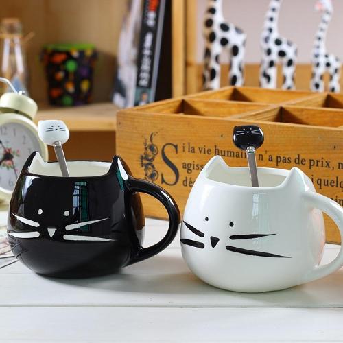 Cute Cat Coffee Mug With Spoon by Veasoon
