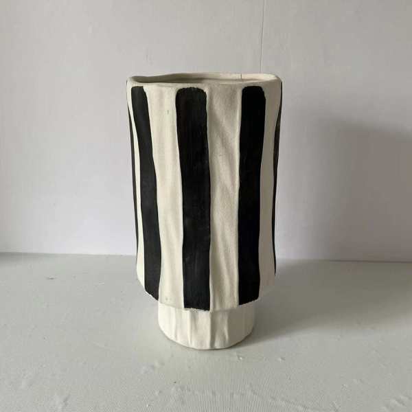 Ceramic Black and White Striped Vase by Veasoon