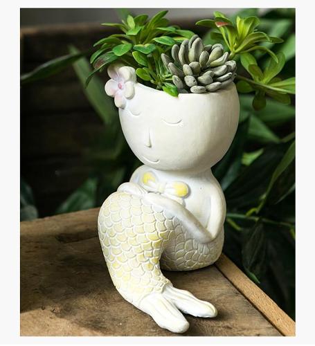 Mermaid Figurine Planter Pot by Veasoon