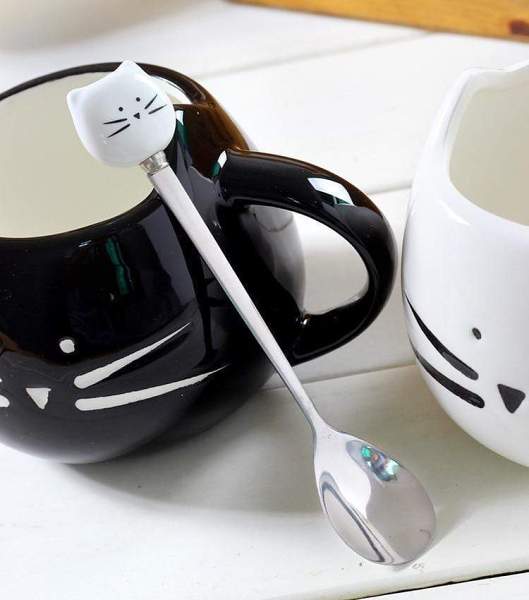 Cute Cat Coffee Mug With Spoon by Veasoon