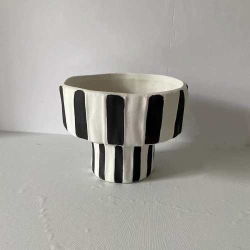 Ceramic Black and White Striped Vase by Veasoon