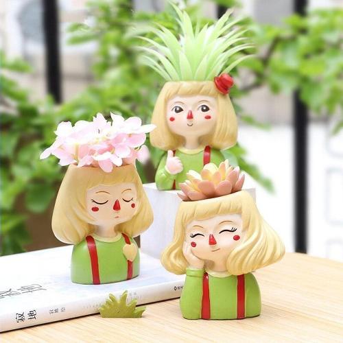 Little Blonde Girl Flower Pot by Veasoon