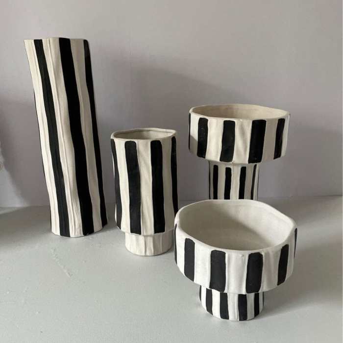 Ceramic Black and White Striped Vase by Veasoon