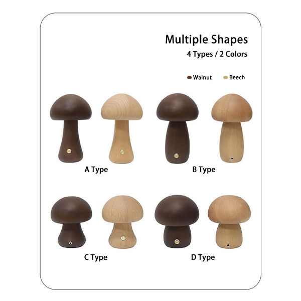 Wooden Cute Mushroom with Touch Sensor LED Night Light