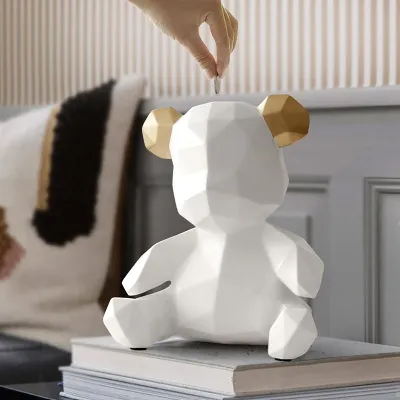 Geometric Bear Piggy Bank Desktop Ornament by Veasoon