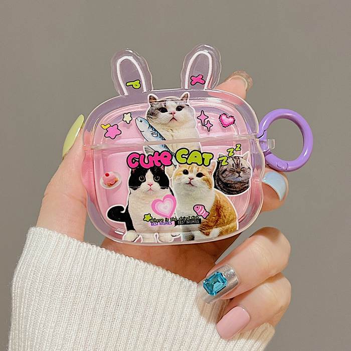 Cute Cat Collage AirPods Charger Case Cover With Ears (2 Designs) by Veasoon