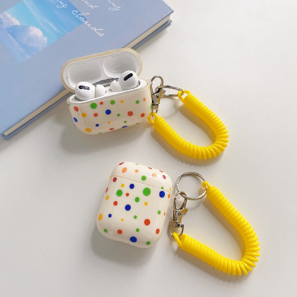 Rainbow Polka Dot Airpod Case Cover with Phone Cord Wrist Strap by Veasoon