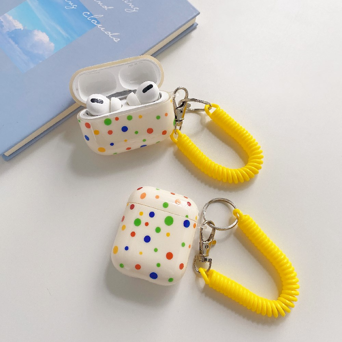 Rainbow Polka Dot Airpod Case Cover with Phone Cord Wrist Strap by Veasoon