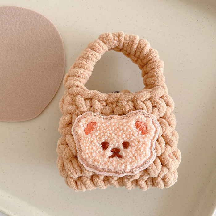 Knitted Teddy Bear Tote AirPod Case Cover by Veasoon