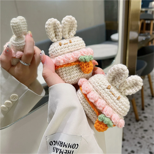 Crochet Ruffle Collar Bunny AirPods Case Cover by Veasoon