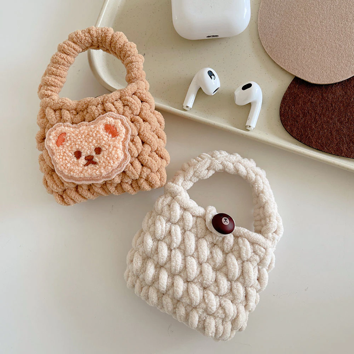 Knitted Teddy Bear Tote AirPod Case Cover by Veasoon