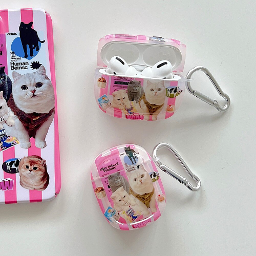 Pink Cat Collage AirPods Charger Case Cover by Veasoon